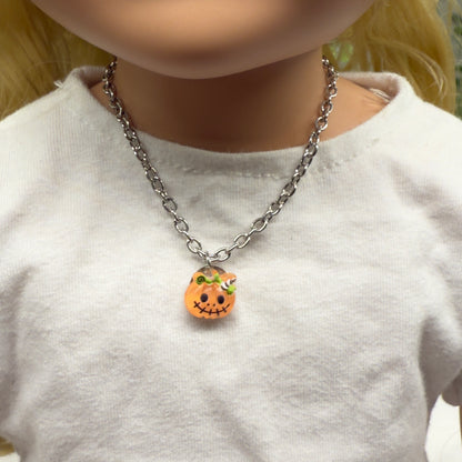 Pumpkin Halloween Acrylic Charm Doll Necklace and Earrings Set • 18 Inch Fashion Doll Jewelry