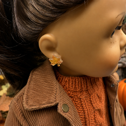 Autumn Maple Fall Leaf 2mm Post Doll Earrings | fits 18 Inch Fashion Doll • American Girl