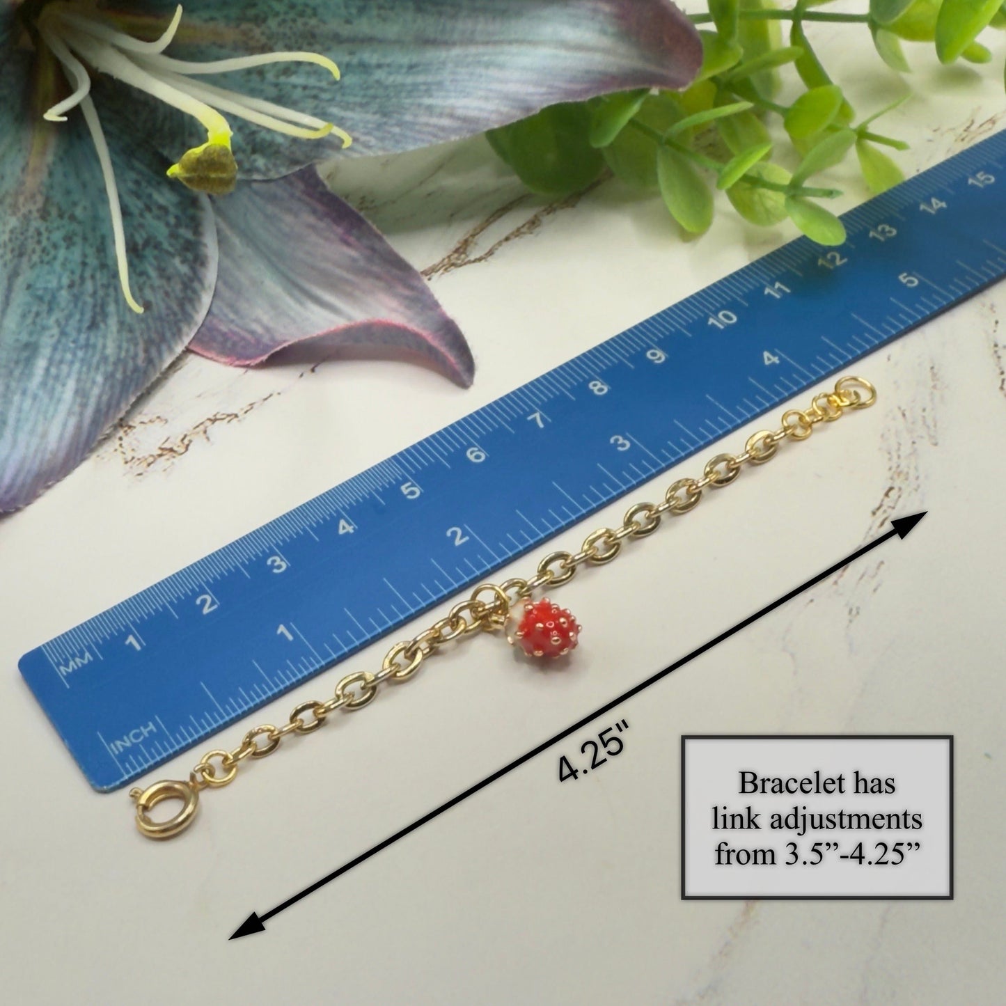 Strawberry Charm Gold Chain Doll Bracelet • 18 Inch Fashion Doll Jewelry