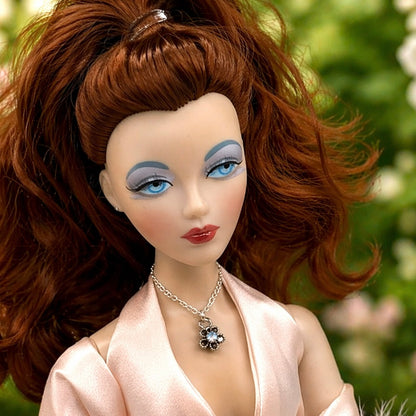 AB Rhinestone Flower Pendant Silver Chain Doll Necklace • 16 Inch Doll Jewelry