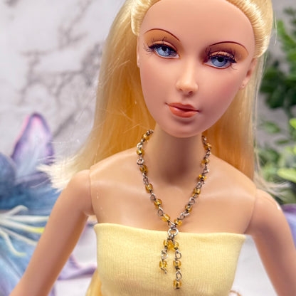 Golden Yellow Beaded Tassel Style Doll Necklace • 16 Inch Fashion Doll Jewelry