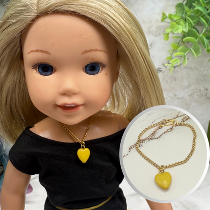 Yellow Heart Charm Gold Chain Doll Necklace• 14 Inch Doll Jewelry