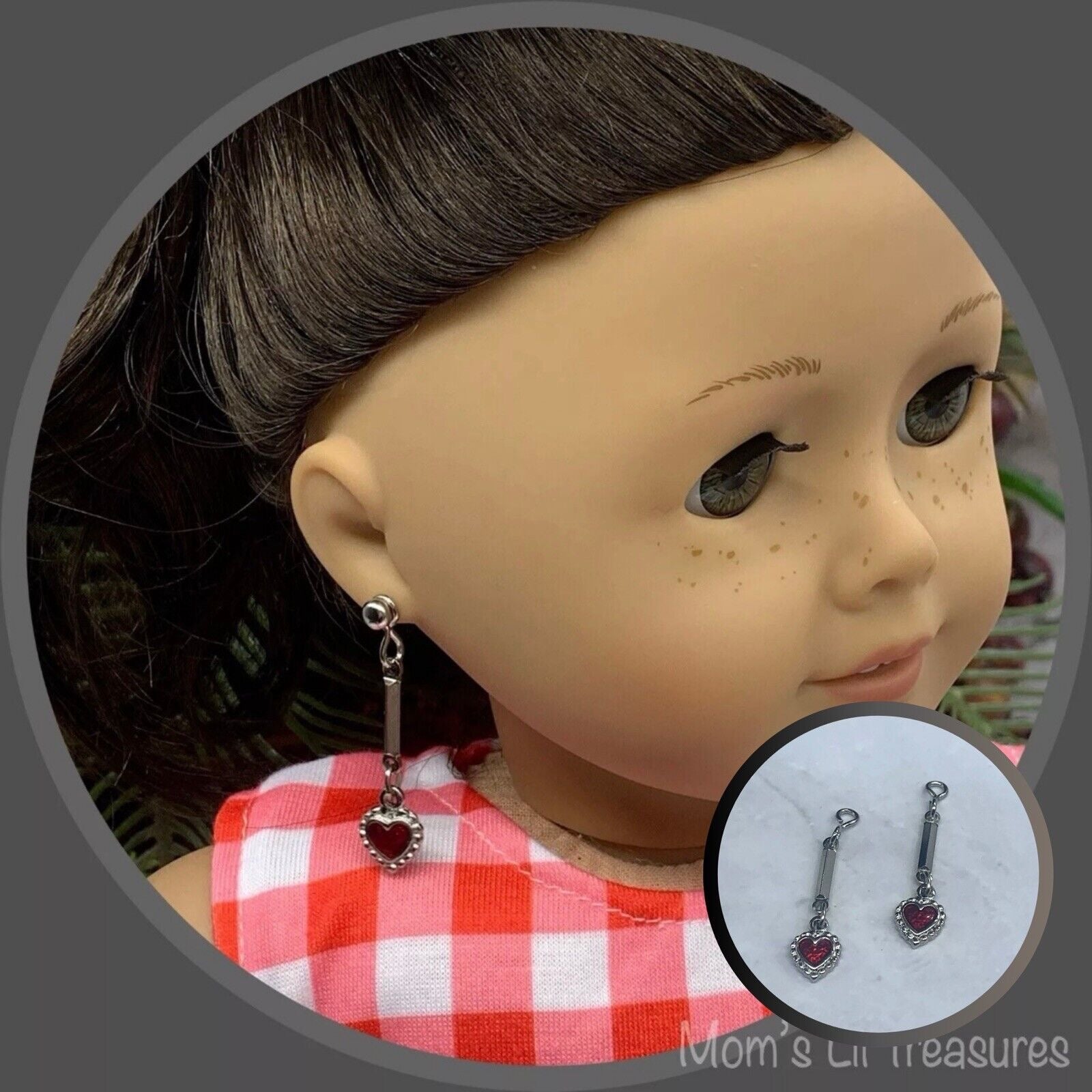 Red Enamel Silver Heart Doll Earring DANGLE ONLY • fits 18” American Girl Doll