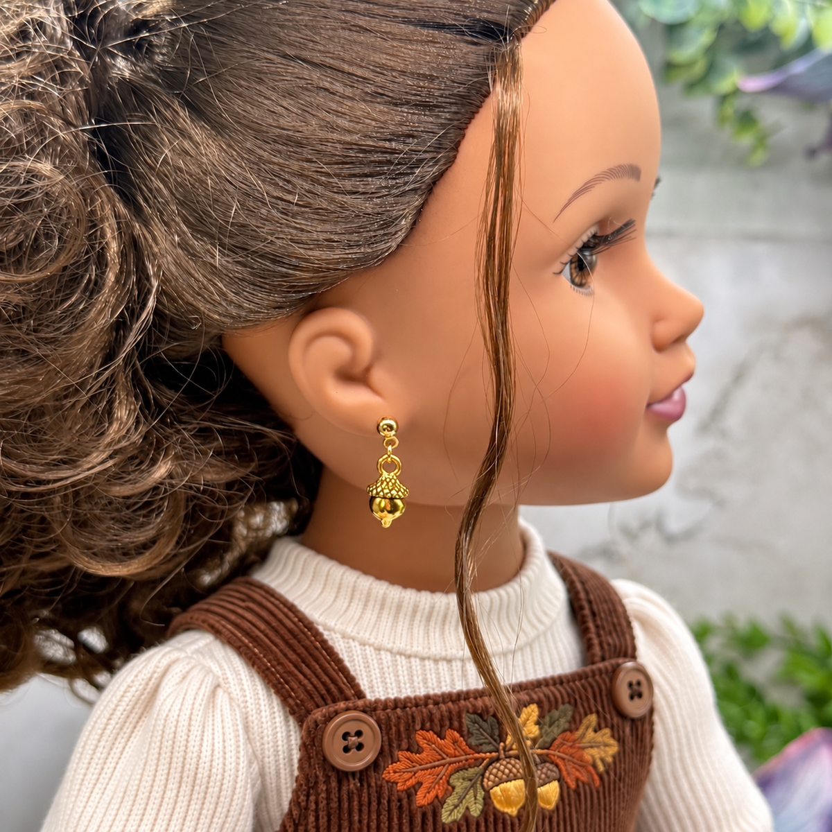 Acorn Autumn Gold Dangle Post Doll Earrings | for 18 Inch Fashion Doll