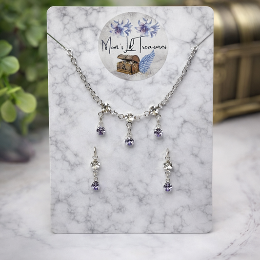Light Misty Purple & Clear Rhinestone Silver Doll Necklace and Earrings Set for 18 Inch Fashion Dolls