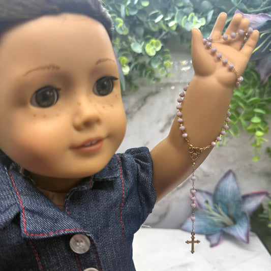 Mauve Pink Purple Glass Crystal Beaded Catholic Rosary Doll Size 18-22” Fashion or Vintage Doll