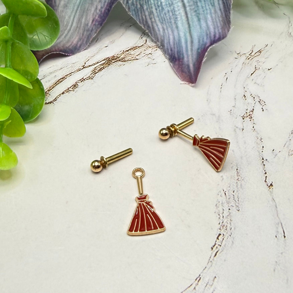 Witches Broom Halloween Dangle 2mm Post Doll Earrings • fits 18 Inch Doll • American Girl
