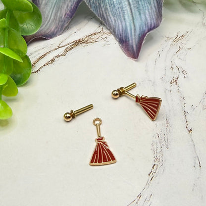 Witches Broom Halloween Dangle 2mm Post Doll Earrings • fits 18 Inch Doll • American Girl