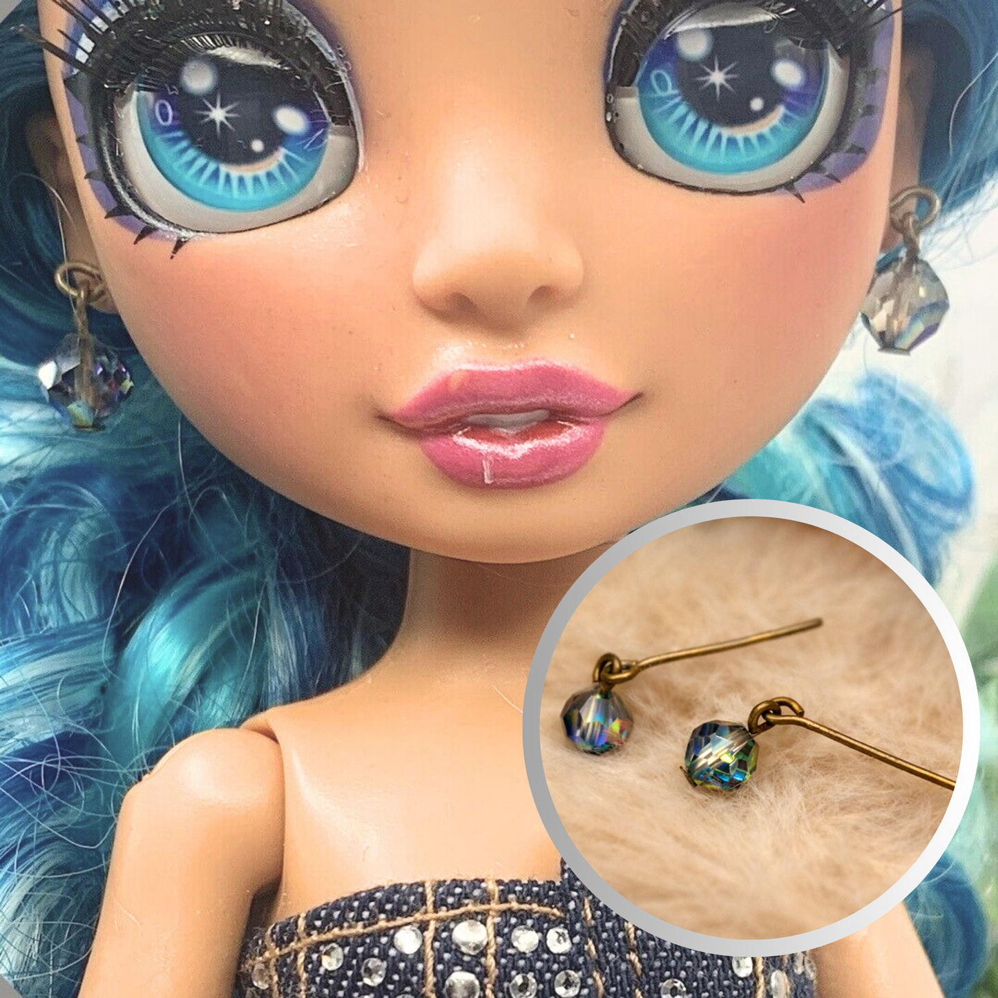 Pretty Smoky AB Glass Crystal Dangle Doll Earrings • 10-12” Doll Jewelry