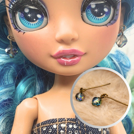 Pretty Smoky AB Glass Crystal Dangle Doll Earrings • 10-12” Doll Jewelry