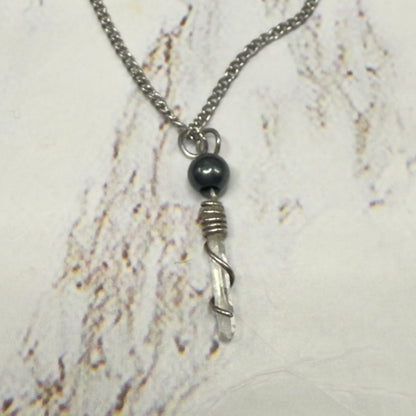 Metallic Gray Quartz Crystal Pendant Doll Necklace • 16 Inch Fashion Doll Jewelry