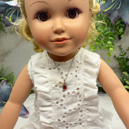 Red Teardrop Rhinestone Pendant Silver Chain Doll Necklace • 18 Inch Fashion Doll Jewelry