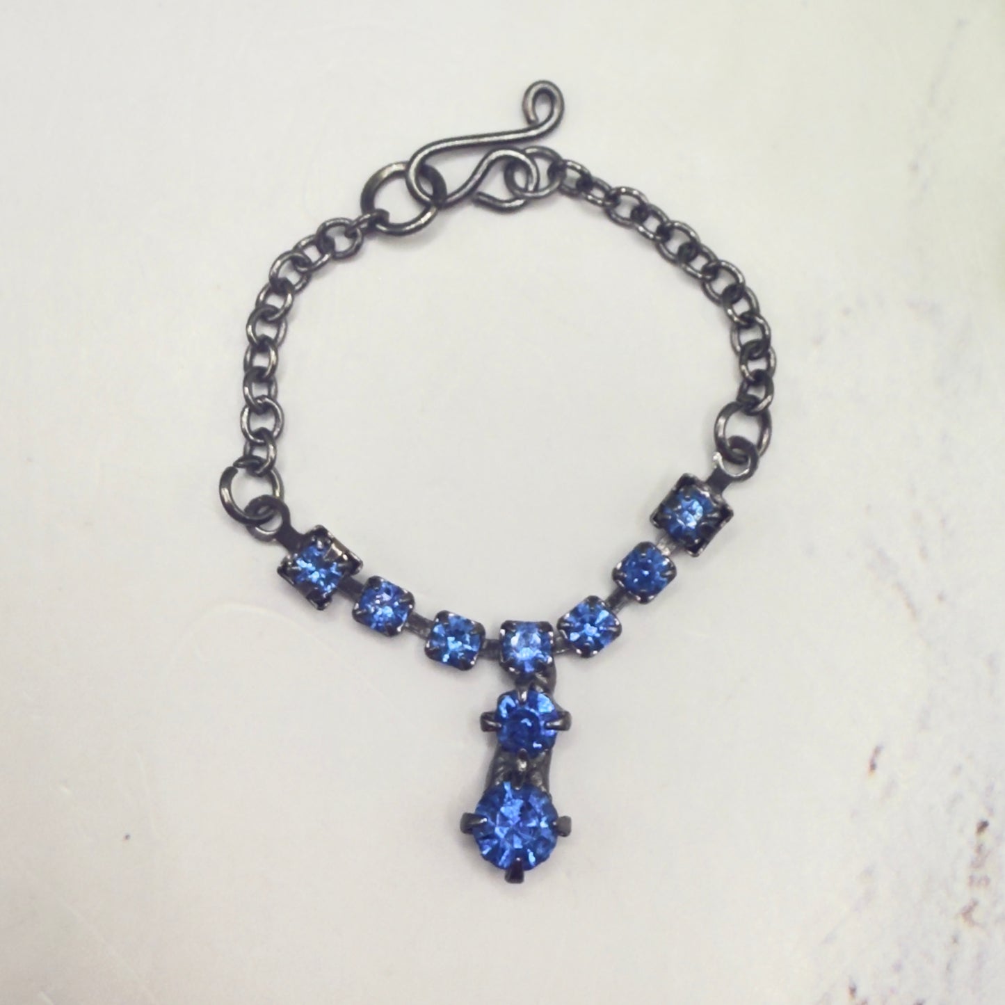Blue Rhinestone Y-Drop Gunmetal Doll Necklace • 16 Inch Fashion Doll Jewelry