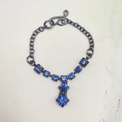 Blue Rhinestone Y-Drop Gunmetal Doll Necklace • 16 Inch Fashion Doll Jewelry