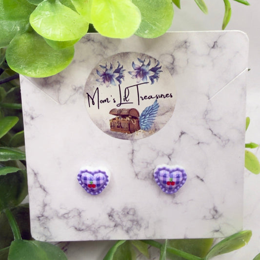 Purple Lattice Design Heart Post Doll Earrings • 2mm Post for 18 Inch Fashion Doll