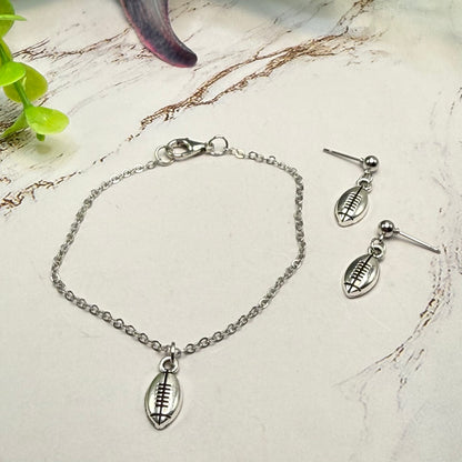 Silver Football Sports Charm Doll Necklace & Earrings | for 18 Inch Fashion Doll
