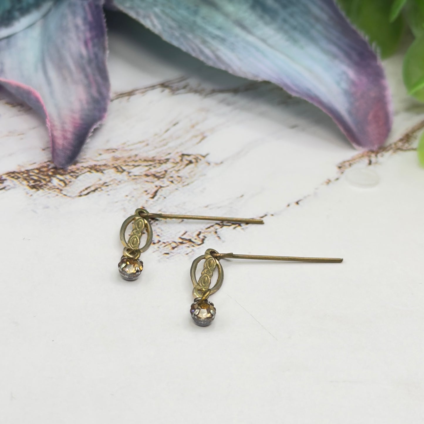 Oval Filigree Brass Tone & Rhinestone Doll Earrings • 16 Inch Fashion Doll Jewelry