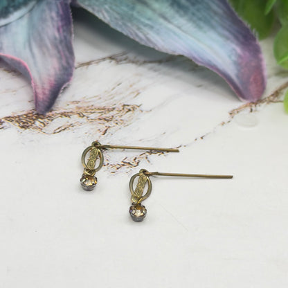 Oval Filigree Brass Tone & Rhinestone Doll Earrings • 16 Inch Fashion Doll Jewelry