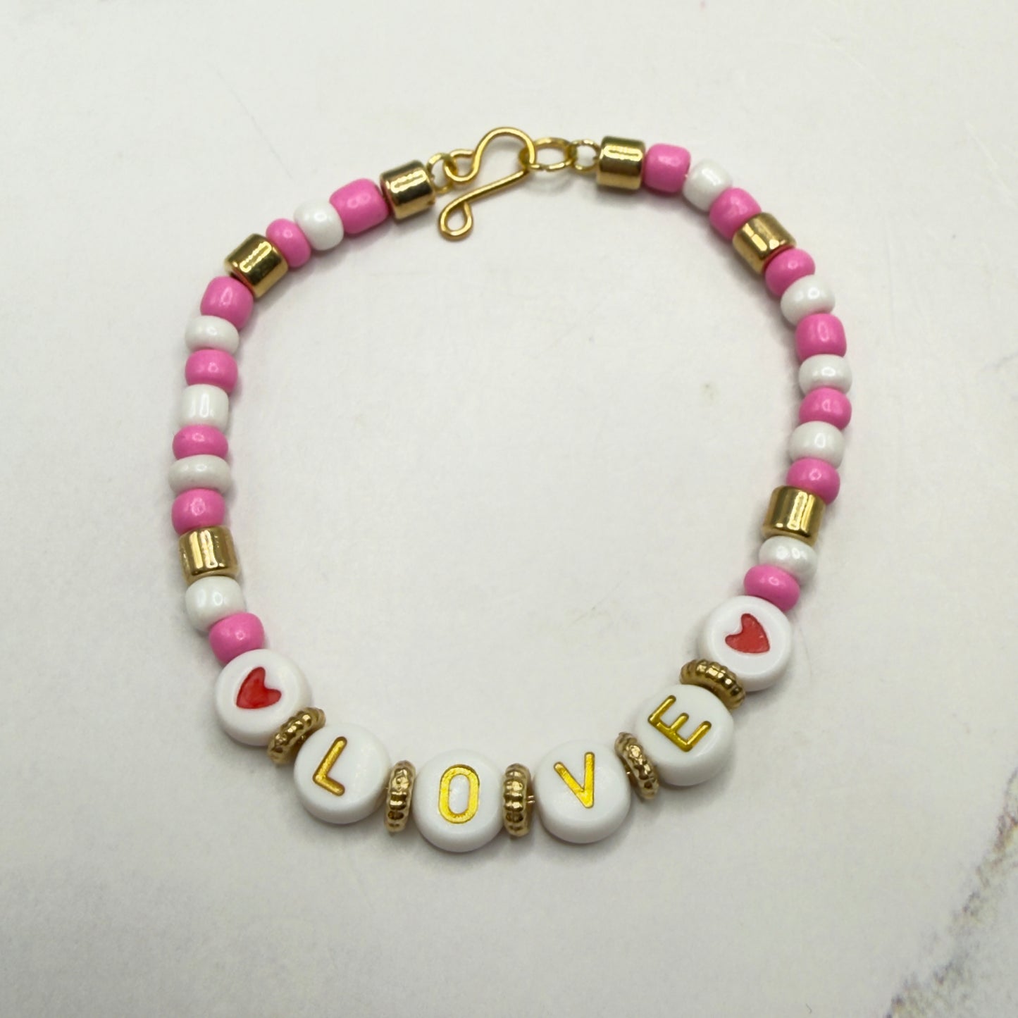 LOVE Pink White Gold Beaded Valentine’s Day Doll Necklace • 18 Inch Fashion Doll Jewelry