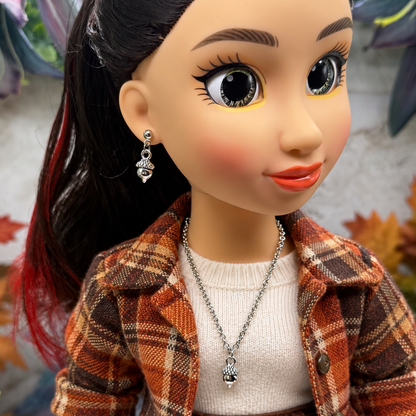 Acorn Harvest Autumn Charm Silver Doll Necklace and Earrings Set | for 18 Inch Fashion Dolls
