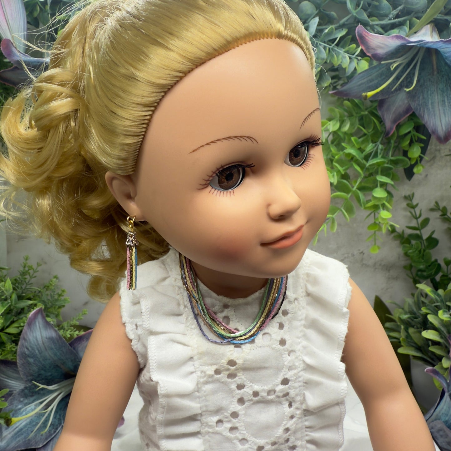 Multi Color Serpentine Chain Doll Necklace & Tassel Earrings • 18 Inch Fashion Doll Jewelry