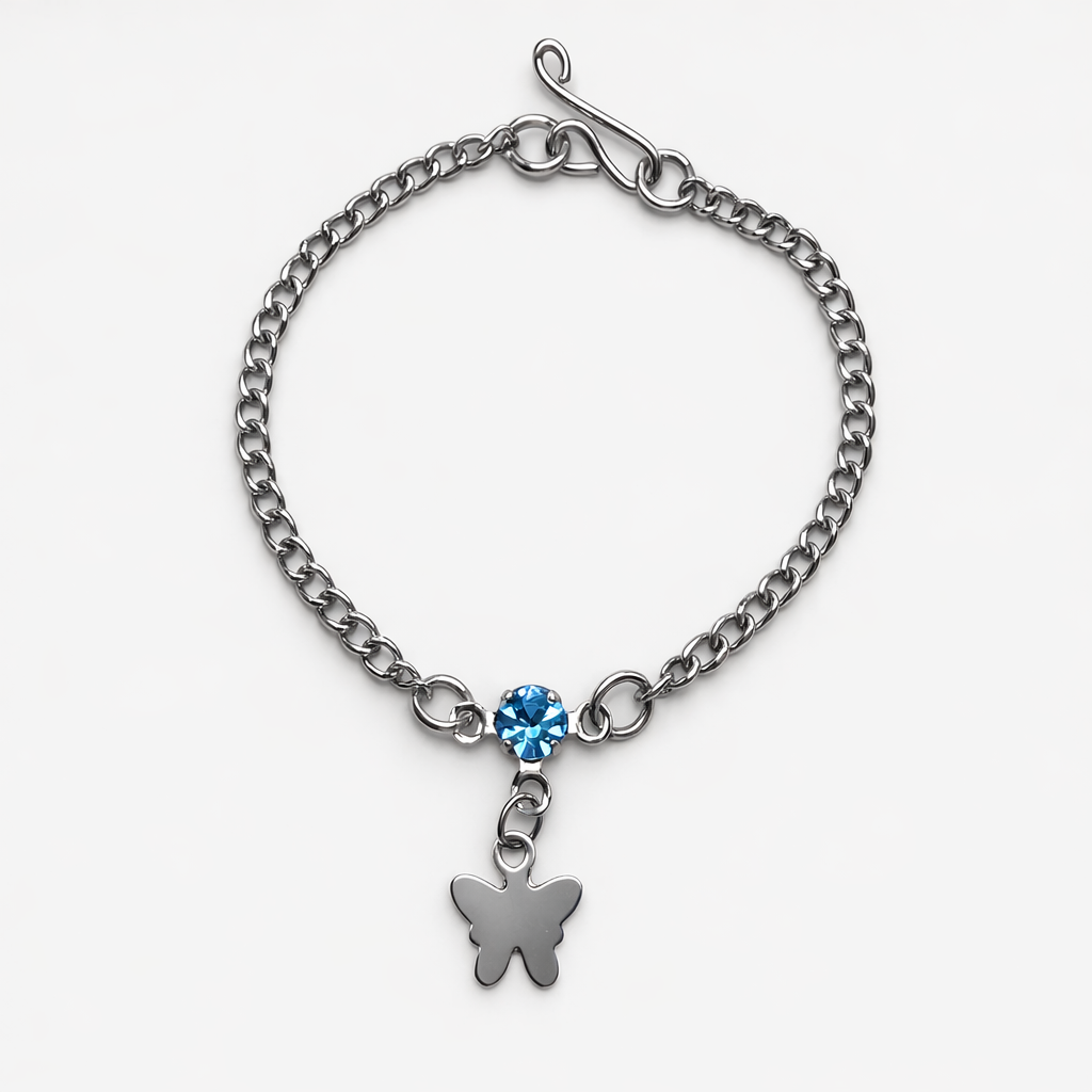 Silver Butterfly Blue Rhinestone Charm Doll Necklace • 14 Inch Fashion Doll Jewelry