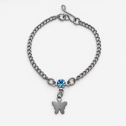 Silver Butterfly Blue Rhinestone Charm Doll Necklace • 14 Inch Fashion Doll Jewelry
