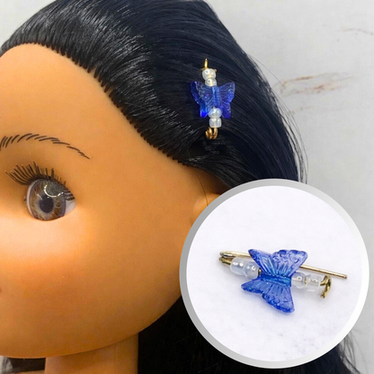 Blue Butterfly Doll Barrettes for 14” Doll • Hair Accessories
