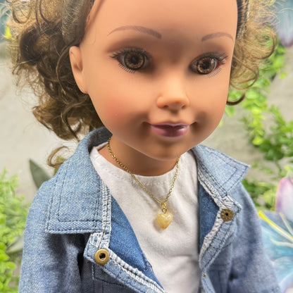 Golden Beige Heart Charm Gold Doll Necklace • 18 Inch Fashion Doll Jewelry