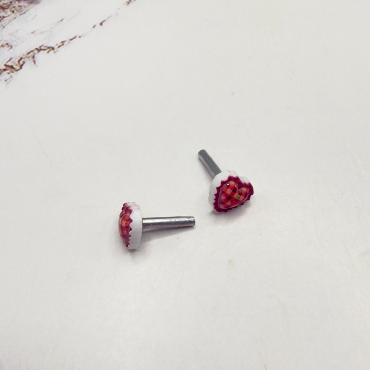 Burgundy Red Lattice Design Heart Post Doll Earrings • 2mm Post for 18 Inch Fashion Doll