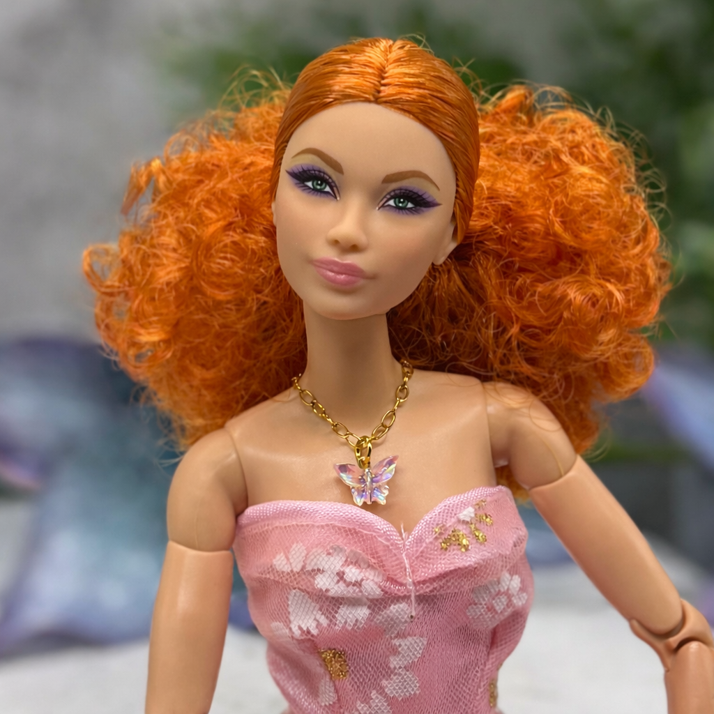 Light Pink Acrylic Butterfly Charm Gold Doll Necklace for 10-12 Inch Fashion Dolls 1:6