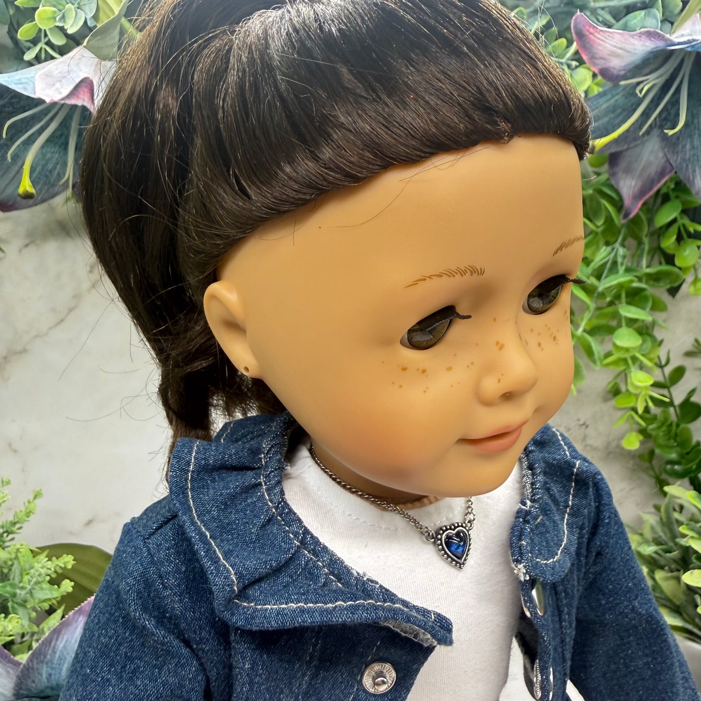 Silver Heart Blue Center Charm Doll Necklace • 18 Inch Fashion Doll Jewelry
