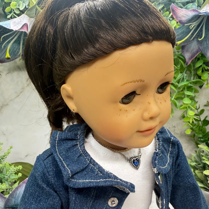 Silver Heart Blue Center Charm Doll Necklace • 18 Inch Fashion Doll Jewelry