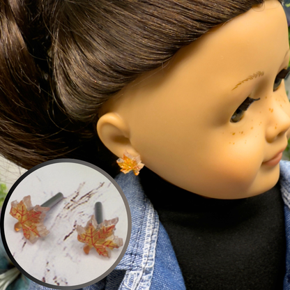 Autumn Maple Fall Leaf Post Doll Earrings •2mm Post fit 18 Inch Fashion Doll