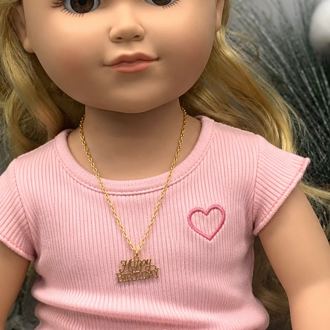 Happy Birthday Pendant Gold Chain Doll Necklace • 18 Inch Doll Jewelry