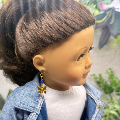 Gold Butterfly Blue Crystal Doll Earring DANGLE ONLY • 18 Inch Fashion Doll Jewelry