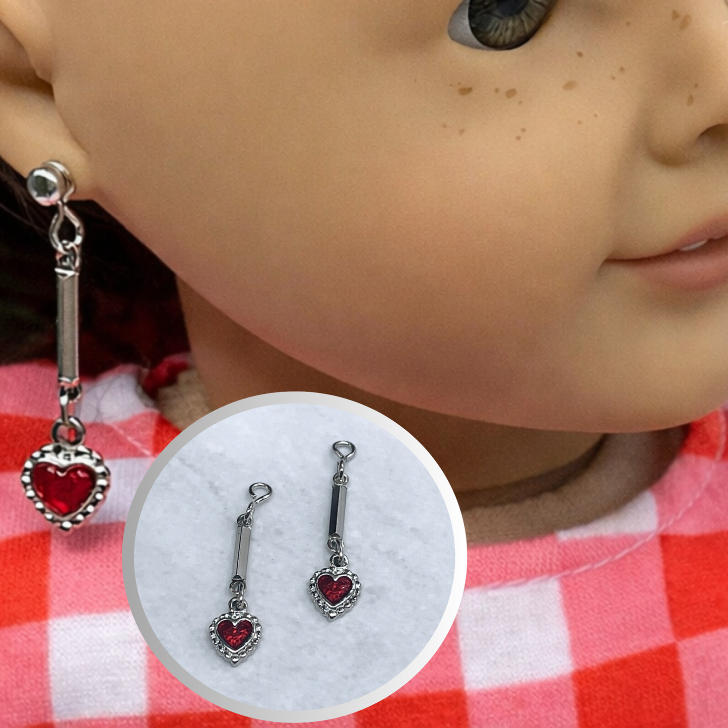 Red Enamel Silver Heart Doll Earring DANGLE ONLY • fit 2mm post Earrings