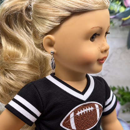Silver Football Sports Charm 2mm Post Doll Earrings | for 18 Inch Dolls • American Girl