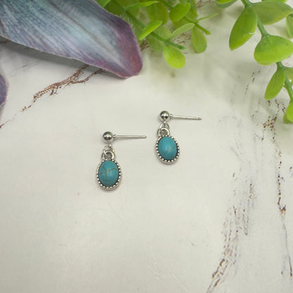 Oval Turquoise Dangle Silver Post Doll Earrings • 18 Inch Fashion Doll Jewelry