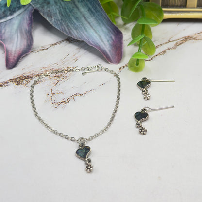 Abalone Silver Heart Dangle Doll Necklace & Earrings Set • 18 Inch Fashion Doll Jewelry