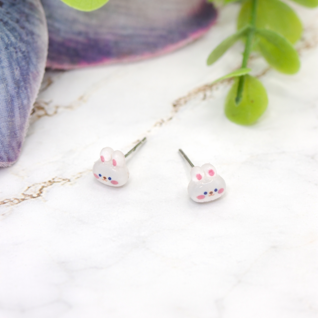 White Pink Bunny Easter Post Doll Earrings • 18 Inch Fashion Doll Jewelry