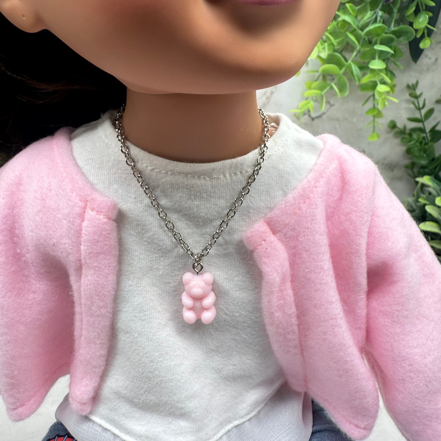 Light Pink Gummi Teddy Bear Charm Doll Necklace • 18 Inch Fashion Doll Jewelry