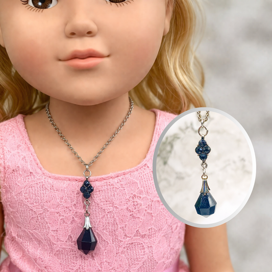Black Teardrop Crystal & Rhinestone Dangle Necklace • 18” Fashion Doll Jewelry