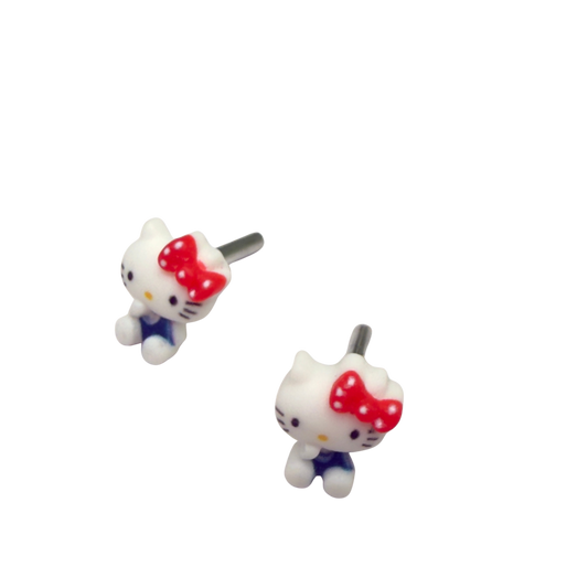 Hello Cat Kitty Red Polka Dot Bow Post Doll Earrings • 2mm Post for 18 Inch Fashion Doll