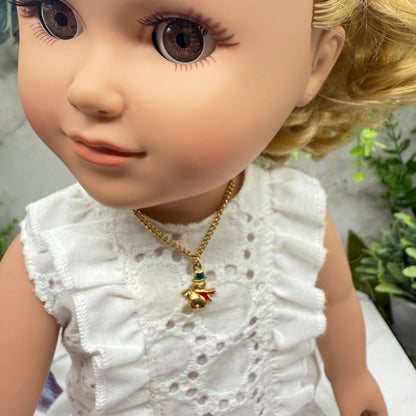 Christmas Snowman Gold Charm Doll Necklace • 18 Inch Fashion Doll Jewelry