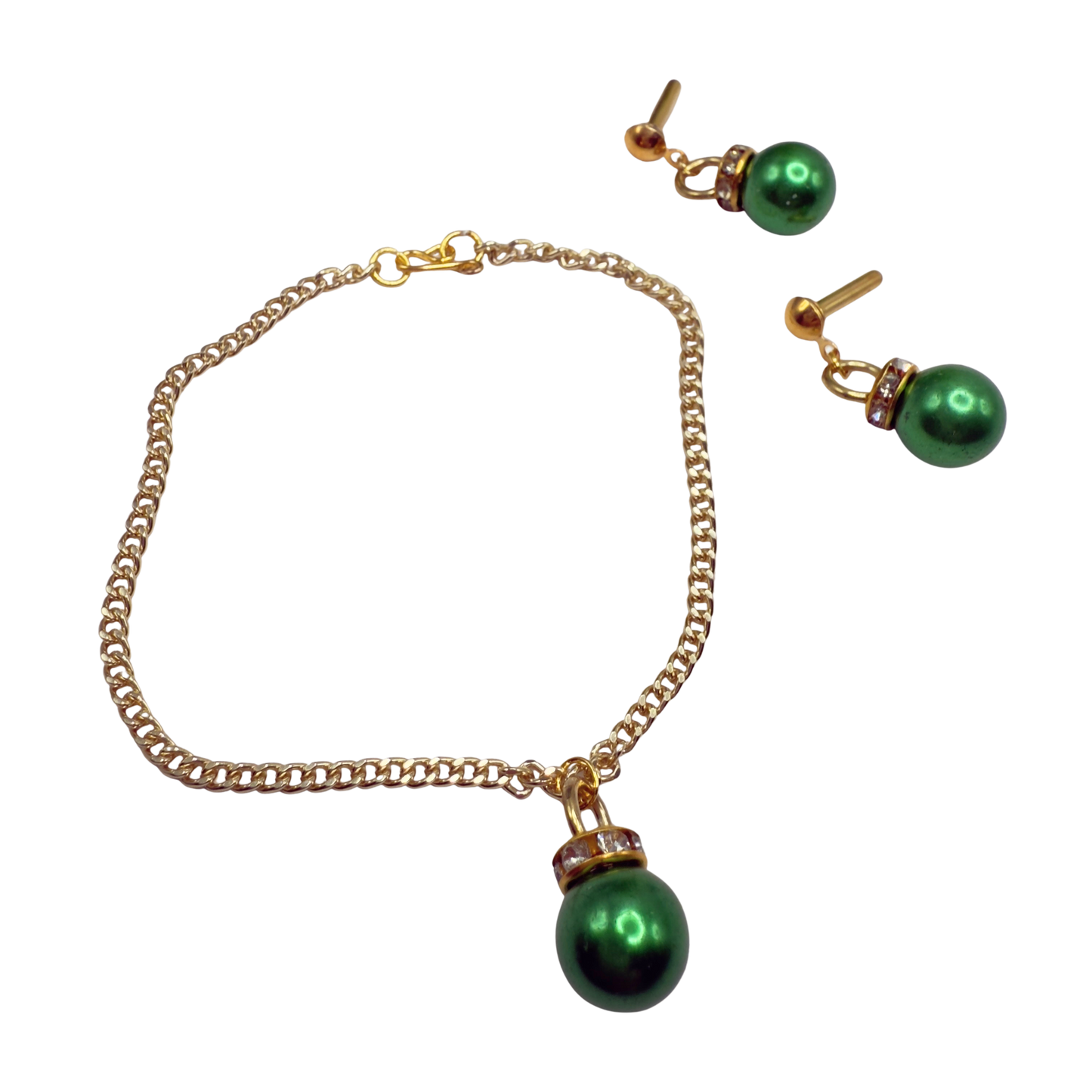 Green Christmas Ball Ornament Charm Doll Necklace & Dangle Doll Earrings • 2mm Post for 18 Inch Fashion Doll
