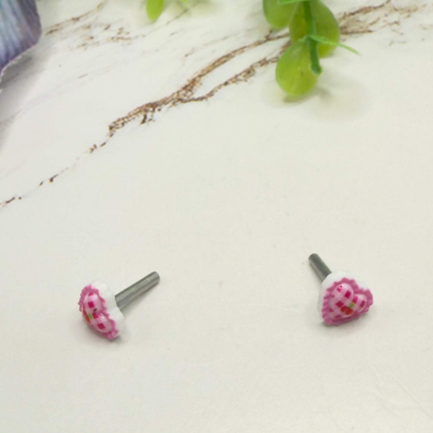 Pink Lattice Design Heart Post Doll Earrings • 2mm Post for 18 Inch Fashion Doll