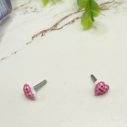 Pink Lattice Design Heart Post Doll Earrings • 2mm Post for 18 Inch Fashion Doll