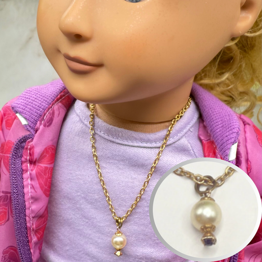 Pearl Drop Light Purple Rhinestone Gold Chain Doll Necklace • 18 Inch Fashion Doll Jewelry