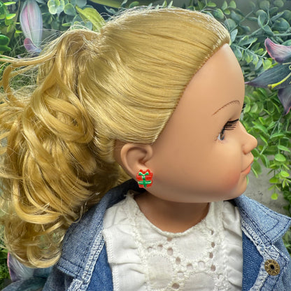 Red Green Christmas Present Gift Silicone Post Doll Earrings • 18 Inch Fashion Doll Jewelry